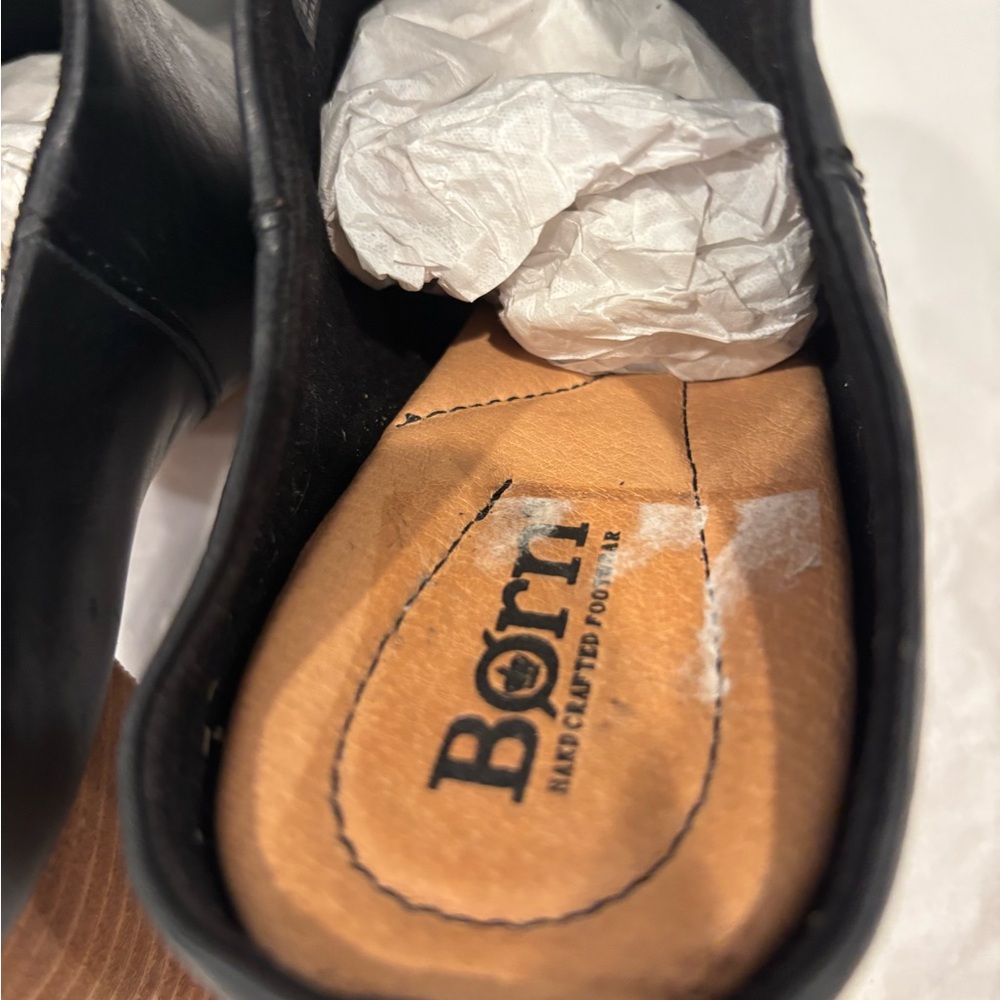 Born Black Leather Women's Mules with Wooden Heel - Picture 3 of 8